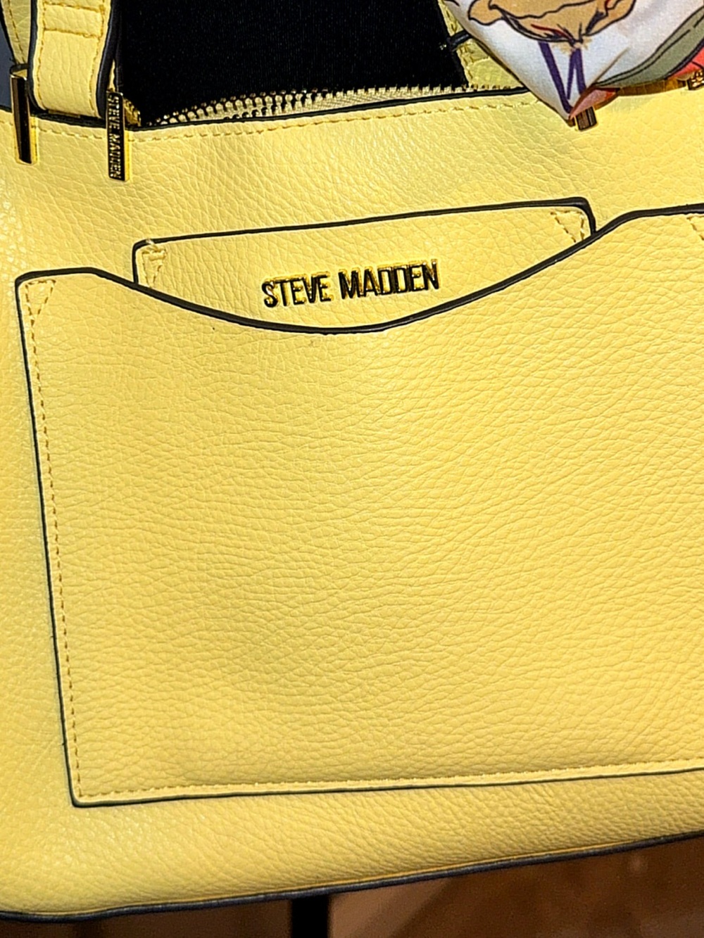 Steve Madden Yellow Pebbled Leather Tote with Front Slip Pocket